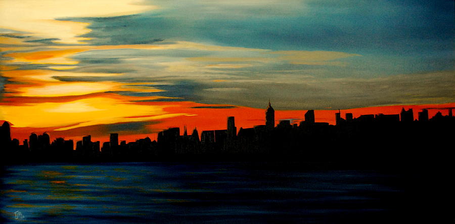 900x443 Manhattan Skyline Painting By Thom Murphy - Manhattan Skyline Painting