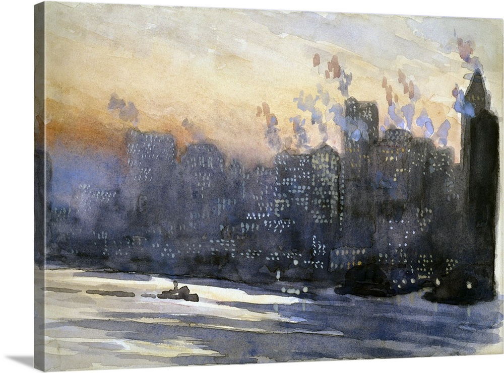 1000x741 New York Harbor And The Manhattan Skyline - Manhattan Skyline Painting