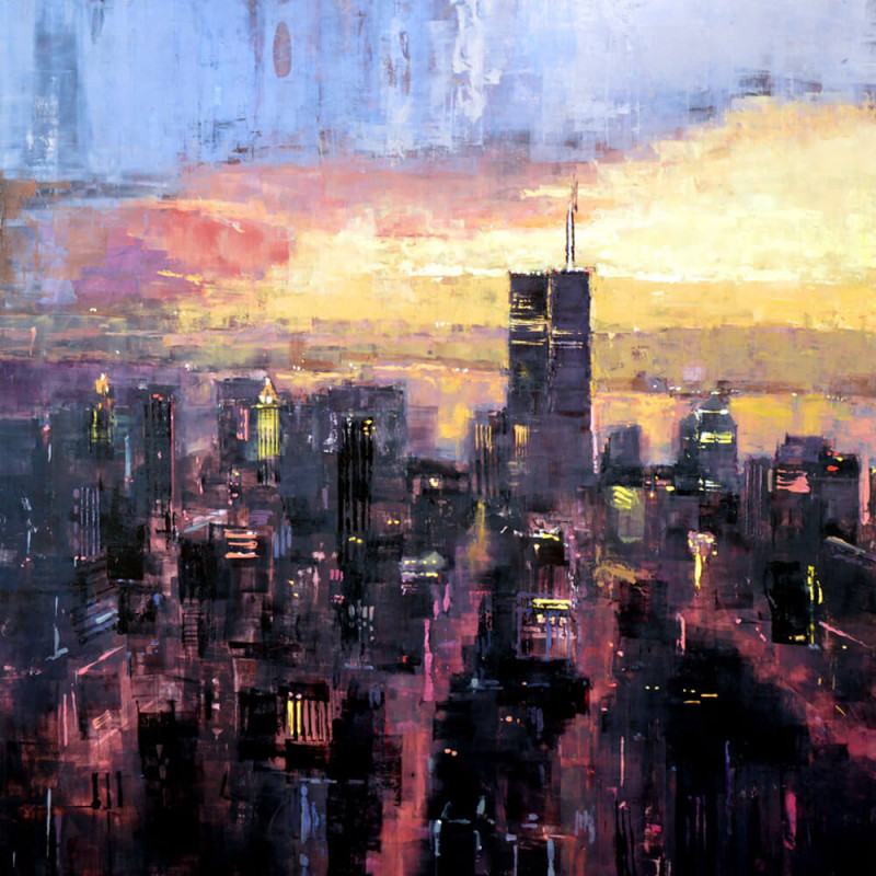 800x800 Unique Artwork Manhattan Skyline 1999 From The Artist Adrien - Manhattan Skyline Painting
