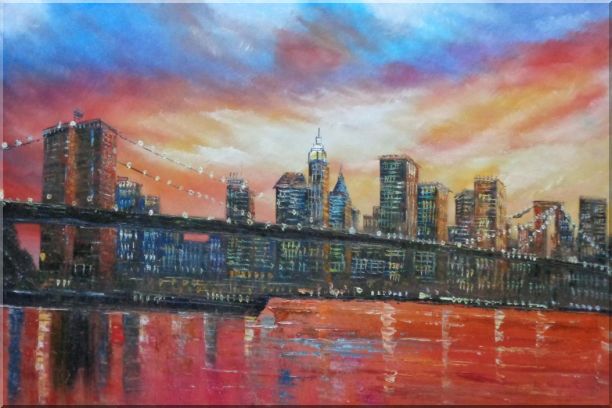 612x408 Brooklyn Bridge And Manhattan Skyline Oil Painting Cityscape - Manhattan Skyline Painting
