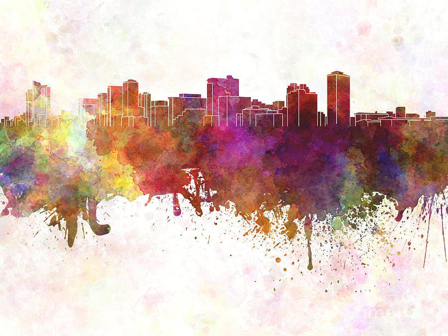 900x675 Manila Skyline In Watercolor Background Painting By Pablo Romero - Manila Painting