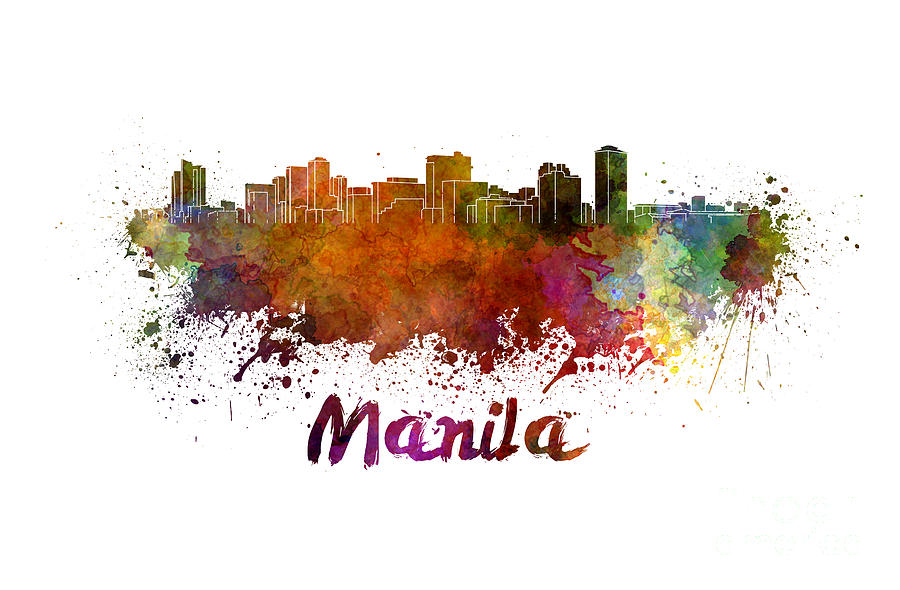 900x590 Manila Skyline In Watercolor Painting By Pablo Romero - Manila Painting