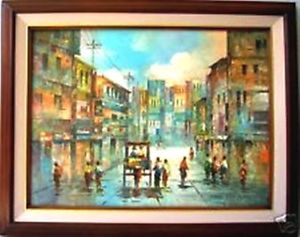 300x237 Old Manila Street Scene Art Philippines Oil Painting Ebay - Manila Painting