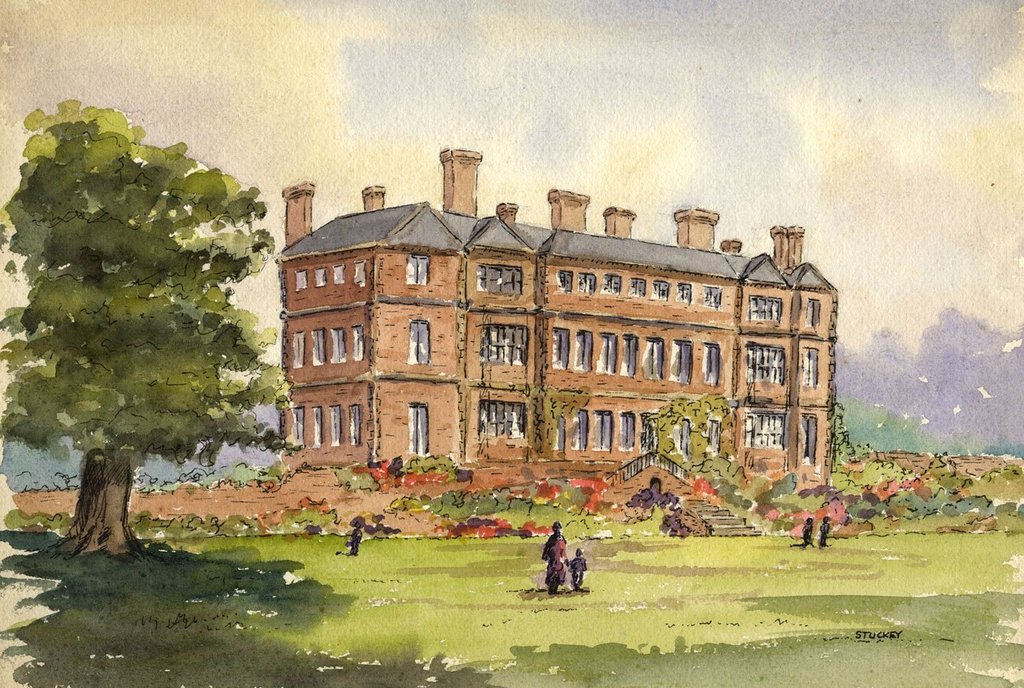 1024x688 Peter Stuckey, Red Brick Manor House Original 20th Century - Manor House Painting