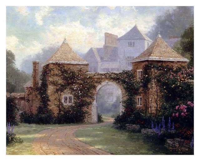 640x518 Thomas Kinkade Entrance To The Manor House Oil Painting Hd Print - Manor House Painting