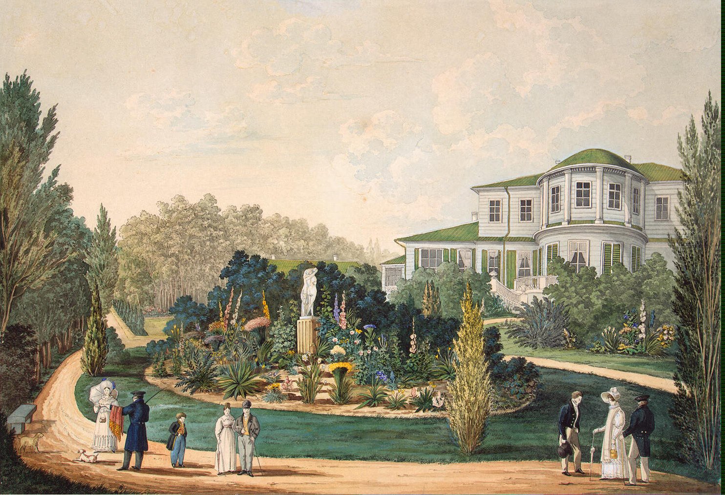 1484x1014 View Of The Manor House With A Round Parterre Painting Courtener - Manor House Painting