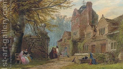 512x287 Figures In Van Dyck Costume Before An Elizabethan Manor House John - Manor House Painting