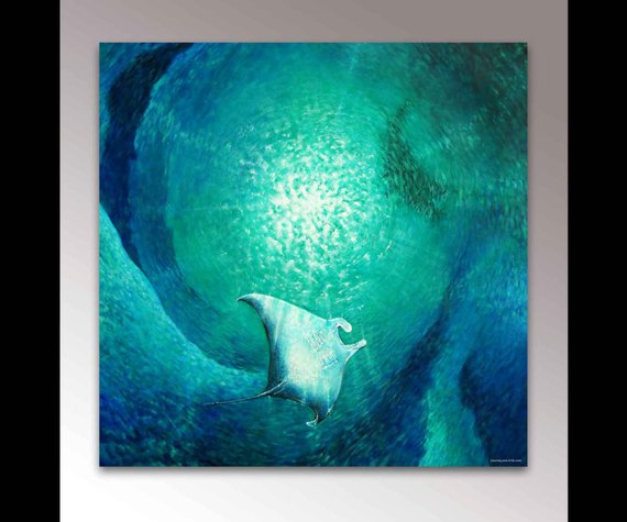 570x475 Manta Ray Painting Nautical Wall Decor Sea Life Art - Manta Ray Painting