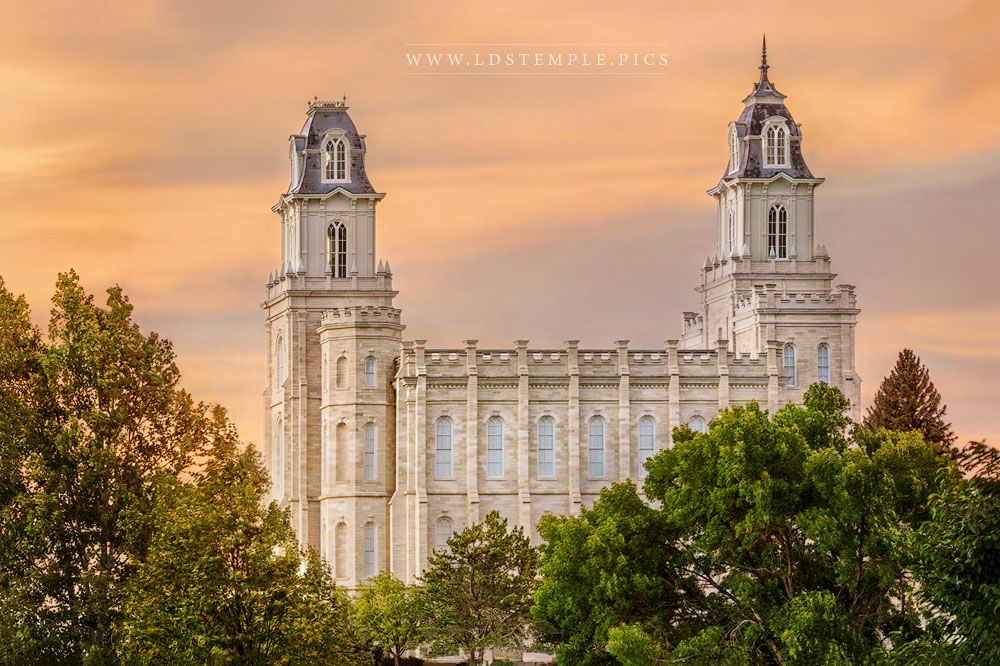 1000x666 Manti Temple Trees And Sunset - Manti Temple Painting