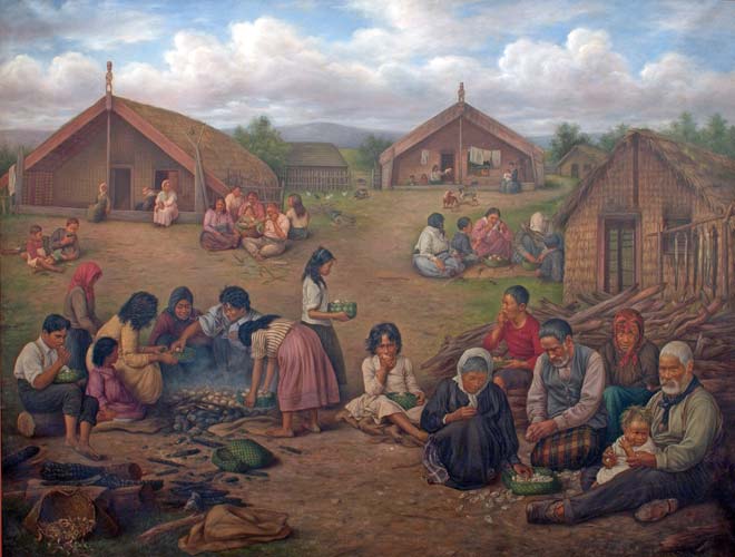 660x500 Meal Time In A Village Eating Te Ara Encyclopedia Of New - Maori Painting