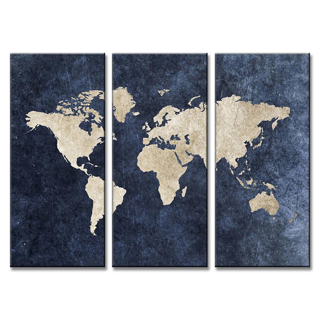 1024x1024 New 3 Pcsset Abstract Navy Blue World Map Canvas Painting Modern - Map Painting
