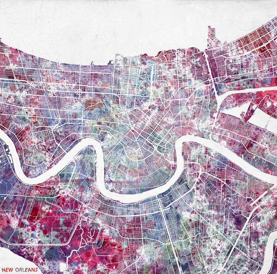 900x889 New Orleans Map Painting 2 Painting By Map Map Maps - Map Painting