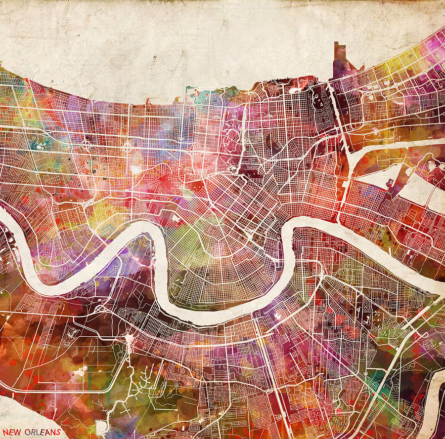 900x889 New Orleans Map Painting Painting By Map Map Maps - Map Painting
