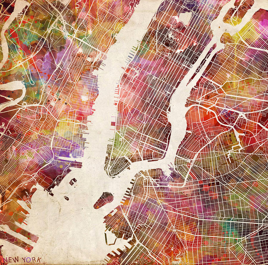 900x892 New York Map Painting Painting By Map Map Maps - Map Painting