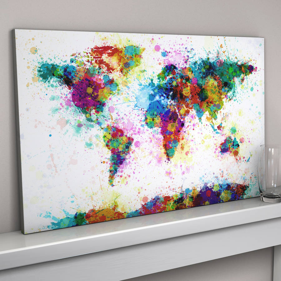 900x900 Paint Splashes World Map Art Print By Artpause - Map Painting