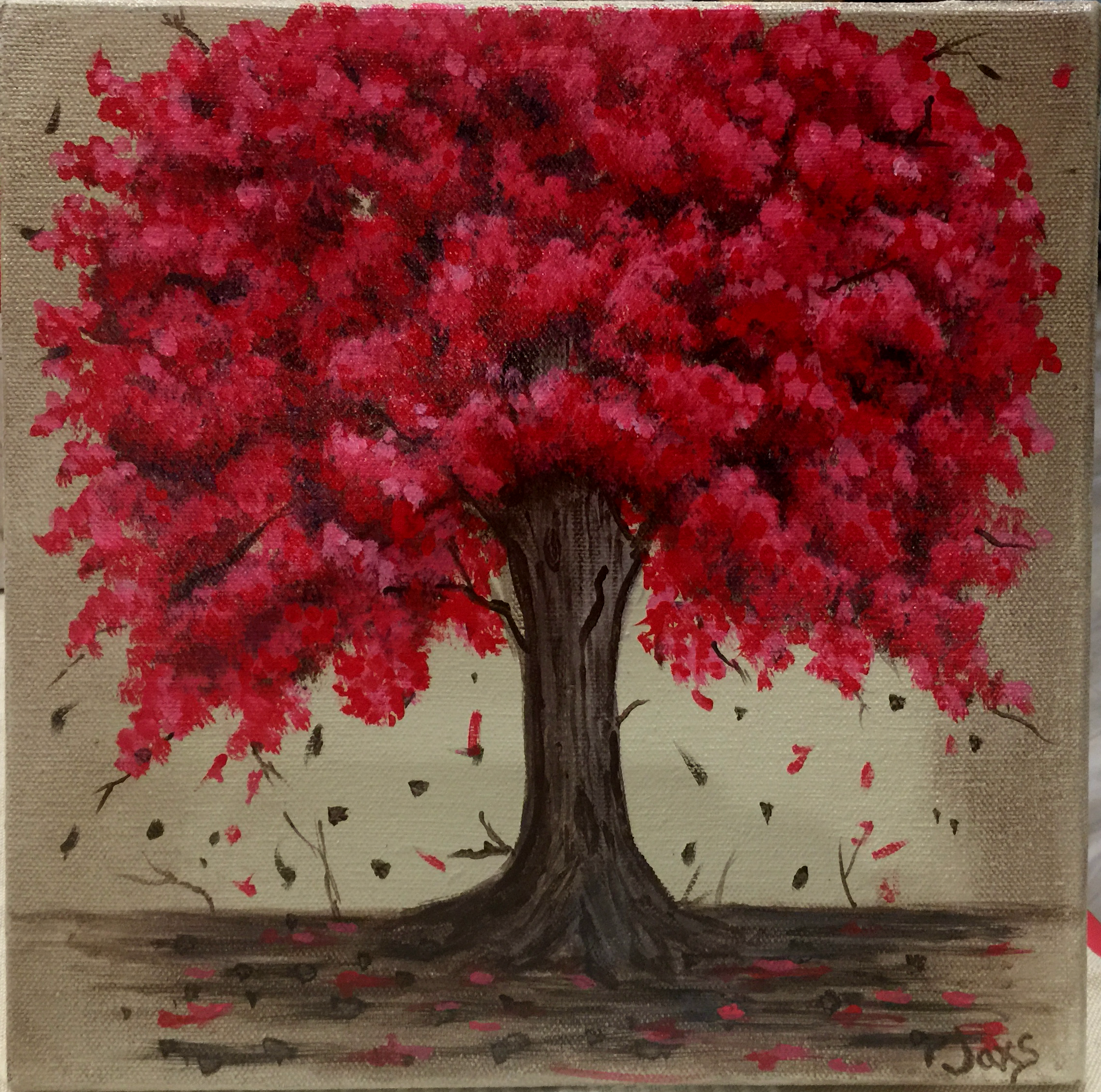 2252x2233 Falling Red Maple Tree Canvas Art Acrylic Painting - Maple Tree Painting