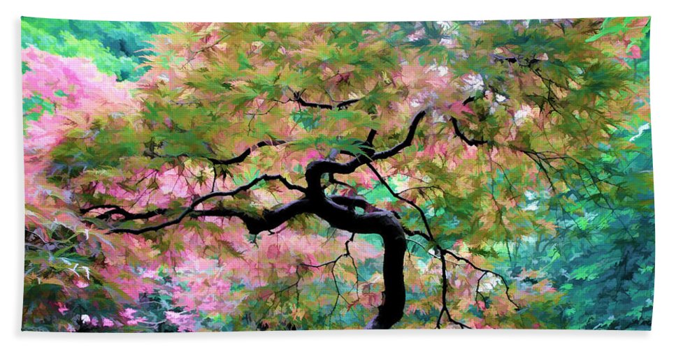 967x500 Japanese Maple Tree Painting Beach Sheet For Sale By Athena Mckinzie - Maple Tree Painting