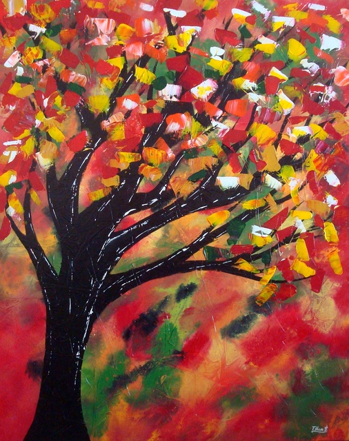 506x640 Tanya Hansen Artwork Red Maple Tree Original Painting Acrylic - Maple Tree Painting