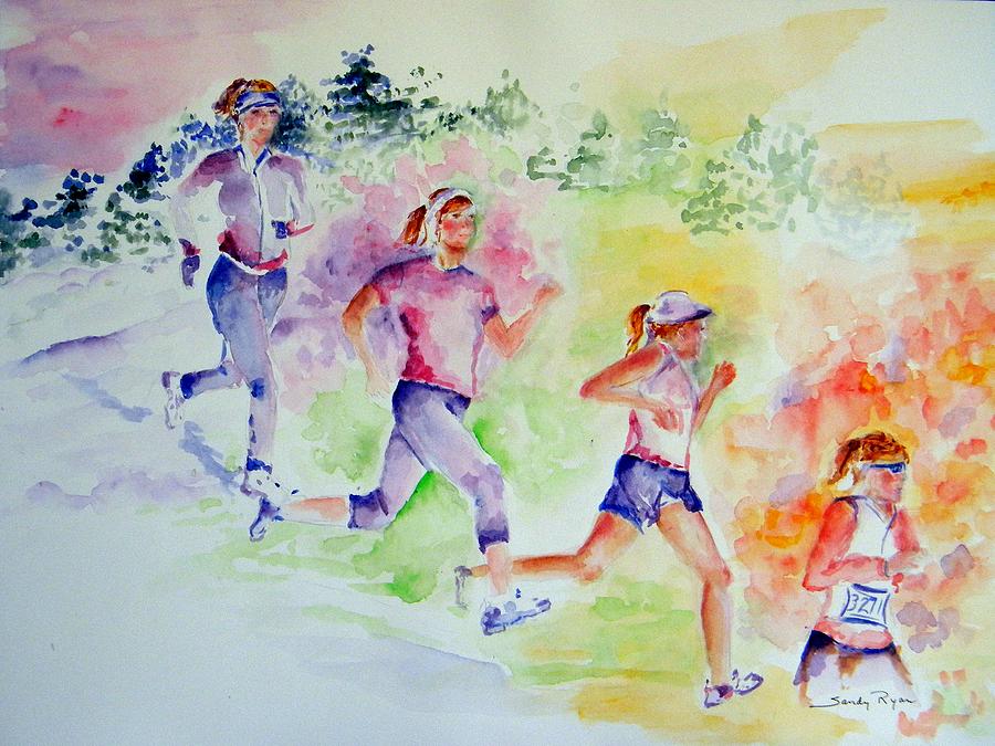 900x675 Running Toward The Marathon Painting By Sandy Ryan - Marathon Painting