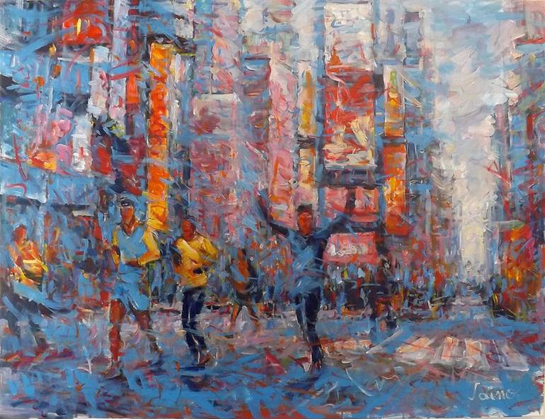 770x591 Saatchi Art Marathon On Times Square Painting By Saimir Mullalli - Marathon Painting