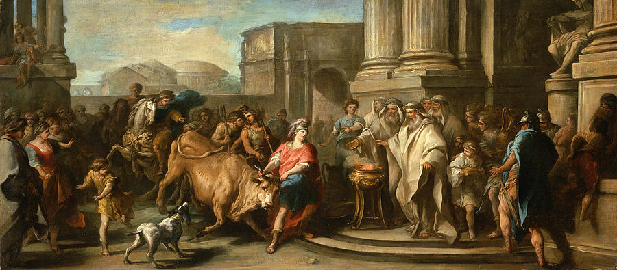 900x395 Theseus Taming The Bull Of Marathon Painting By Charles Andre Van Loo - Marathon Painting