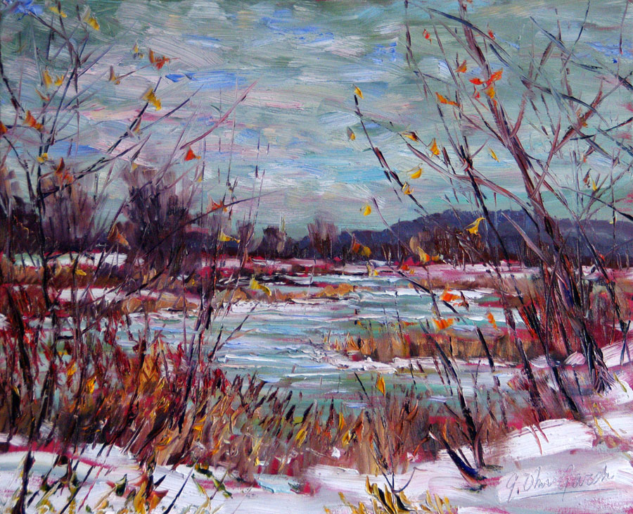 900x730 March Landscape Melting Snow Plein Air And Fine Art Oil Paintings - March Painting