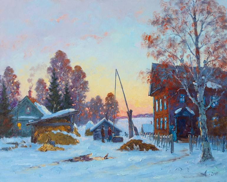 770x617 Saatchi Art March. Russian Village. Painting By Alexander - March Painting