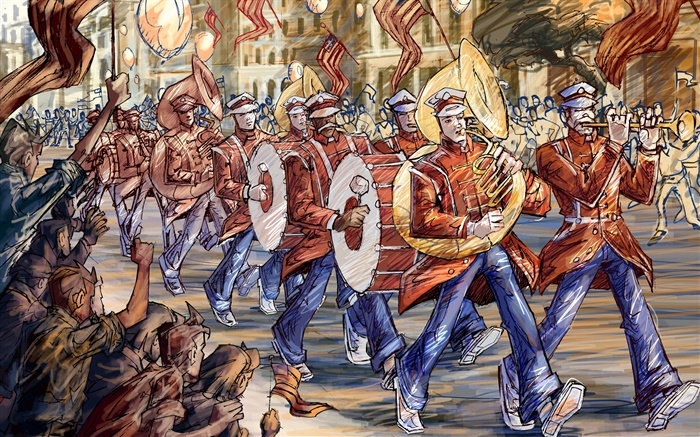 700x437 Marching Band, Hand Painted Hd Wallpapers Paintings Desktop - Marching Band Painting