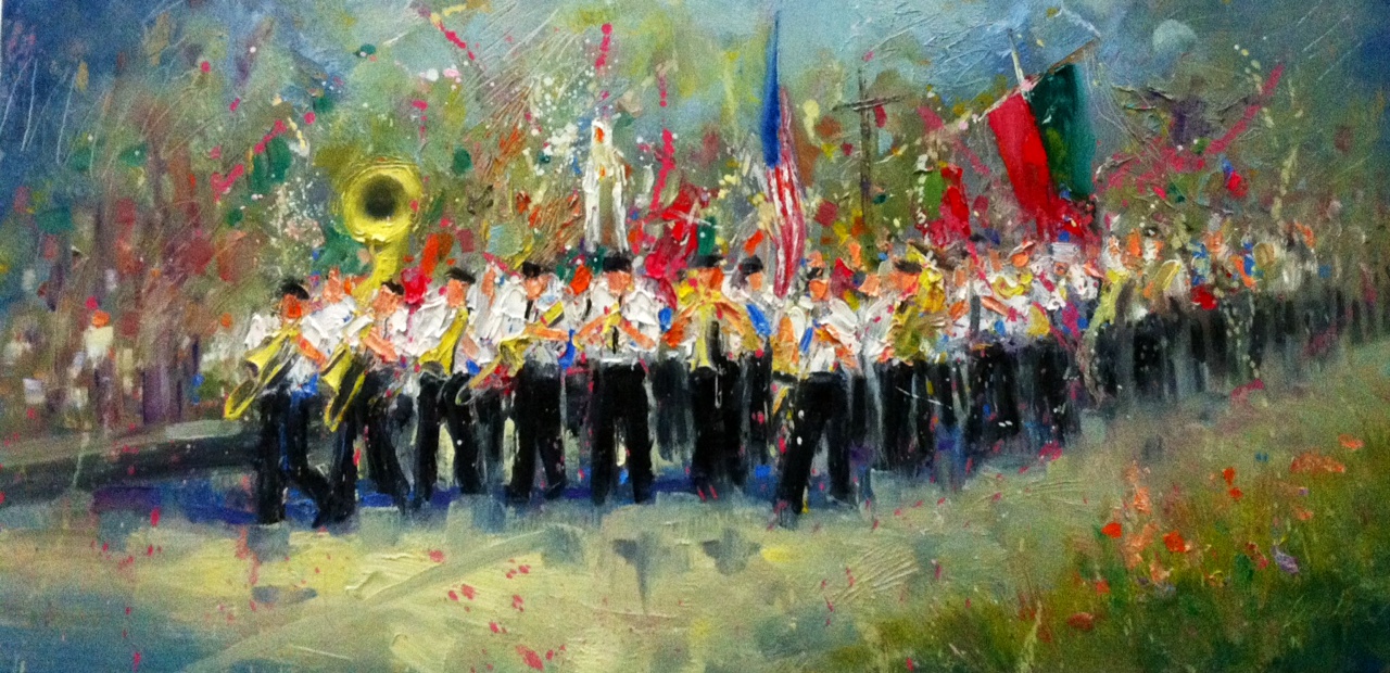 1280x620 Portuguese Holy Ghost Festival Marching Band Oil Painting - Marching Band Painting