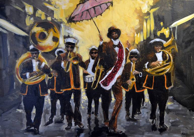 770x543 Saatchi Art Mardi Grass Marching Band Painting By Andreas Zeug - Marching Band Painting