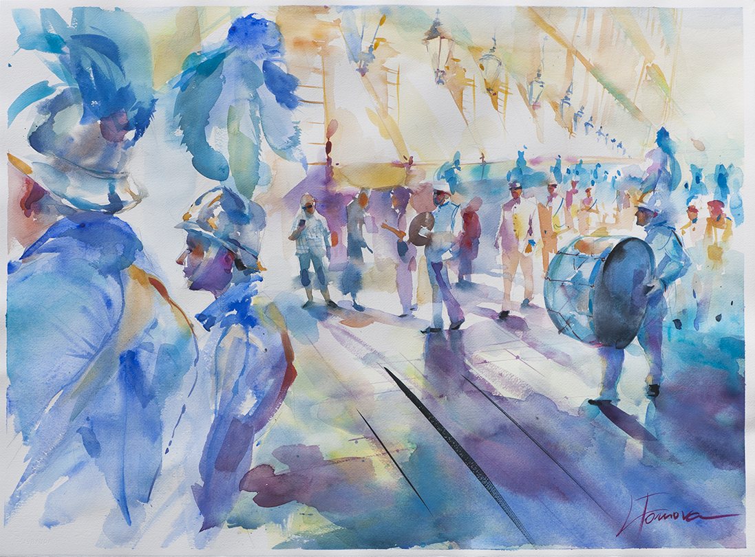 1097x810 Carriages In Corfu Lyudmila Tomova - Marching Band Painting