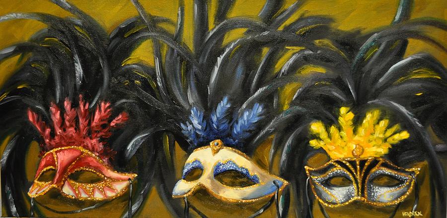 900x439 Mardi Gras Masks Painting By Sherry Hendrick - Mardi Gras Mask Painting
