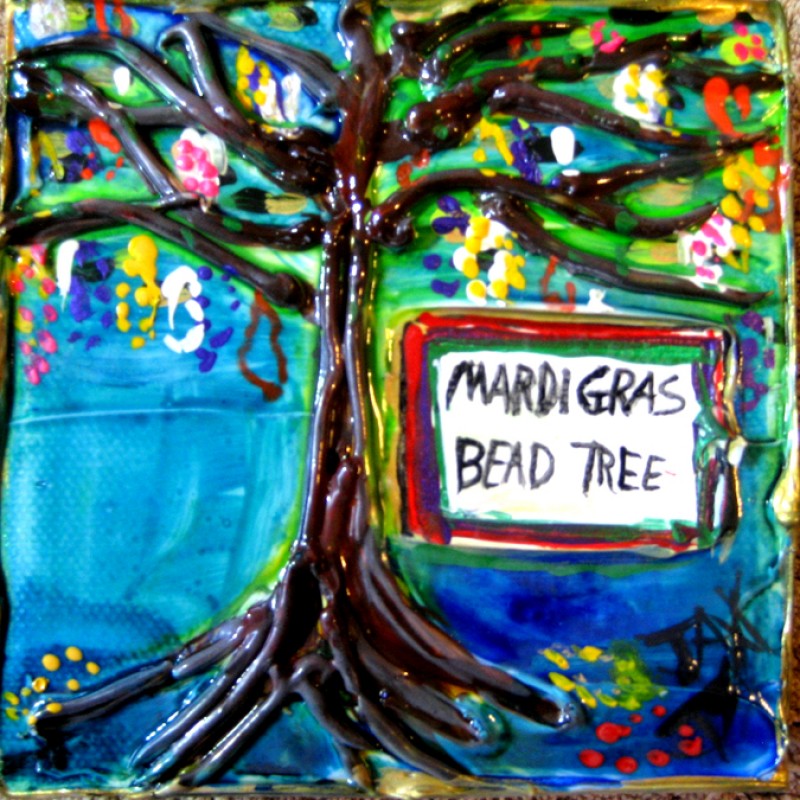 mardi gras bead tree painting