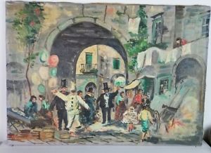300x218 Vtg 1960 Painting Naples Italy Market Square Clown Mardi Gras - Mardi Gras Painting