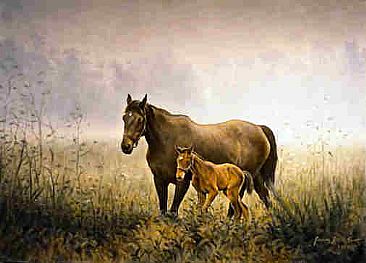 366x263 Mare And Foal - Mare And Foal Painting