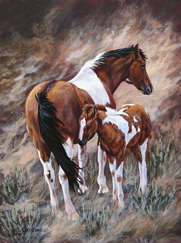 366x490 Paint Mare And Foal - Mare And Foal Painting