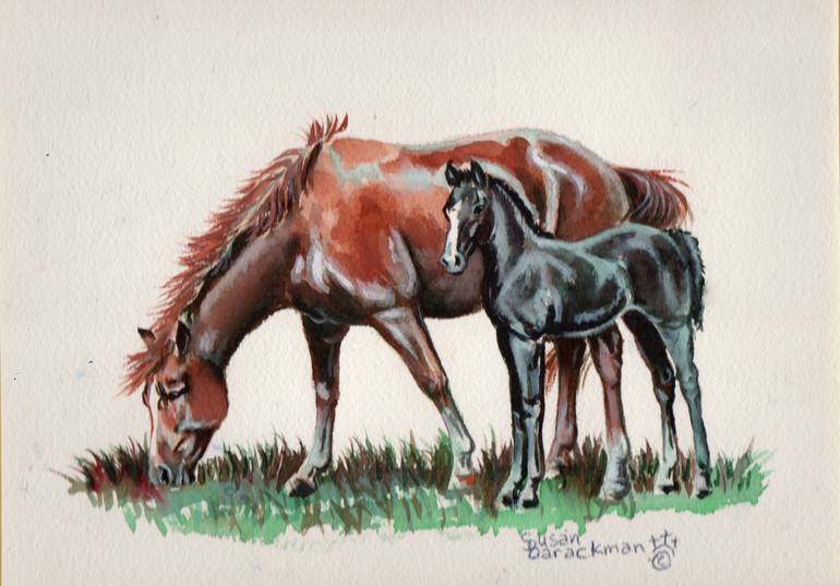 770x537 Saatchi Art Mare And Foal Matted And Framed Painting By Susan - Mare And Foal Painting