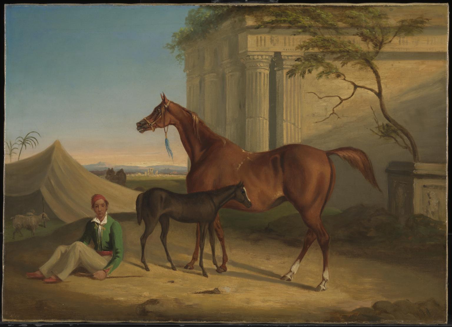 1536x1110 Arab Mare And Foal With Attendant By A Ruined Temple', George - Mare And Foal Painting