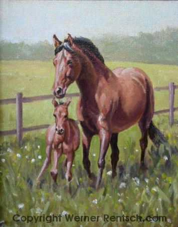 355x452 Equine Artist Werner Rentsch Horse Art Horse Paintings - Mare And Foal Painting