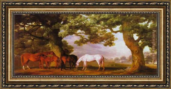 570x298 George Stubbs Mares And Foals In A Wooded Landscape Framed - Mares Painting