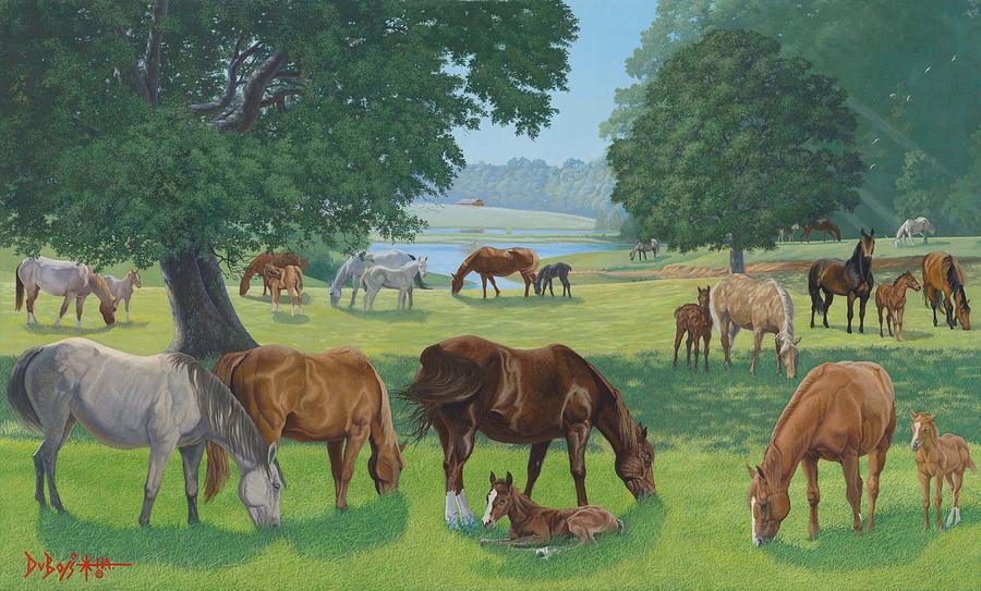 900x543 Happy Hollow Mares Painting By Howard Dubois - Mares Painting