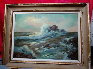 300x222 Vtg California Seascape Oil Painting Margarita Yllescas, Painted - Margarita Painting