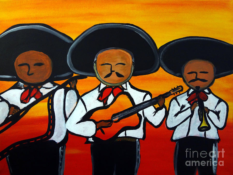 900x675 Los Mariachis Painting By Carlos Alvarado - Mariachi Painting