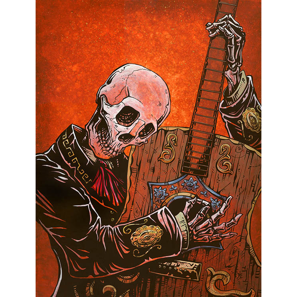 1001x1001 El Guitarrista By David Lozeau Canvas Giclee Art Skeleton Latino - Mariachi Painting