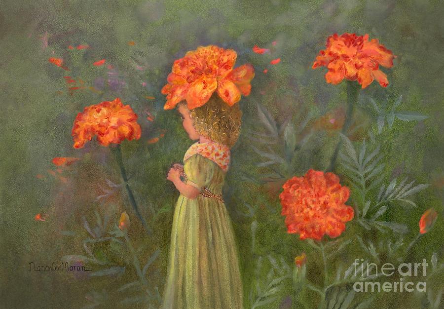 900x626 Marigold Flower Fairy Painting By Nancy Lee Moran - Marigold Painting