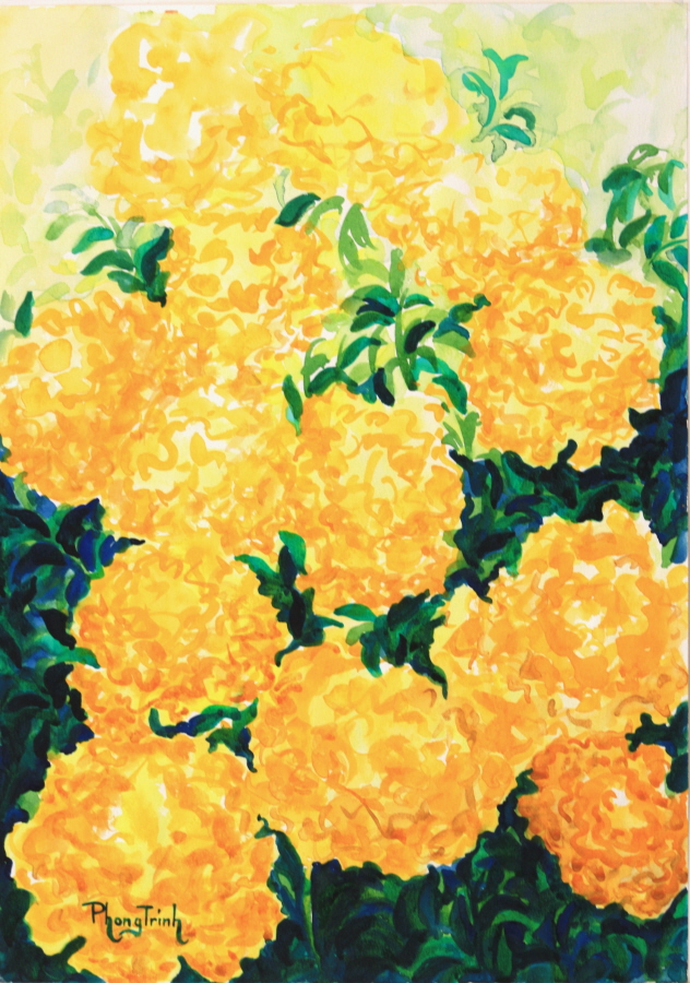 632x900 Phong Trinh Watercolors April 2013 - Marigold Painting