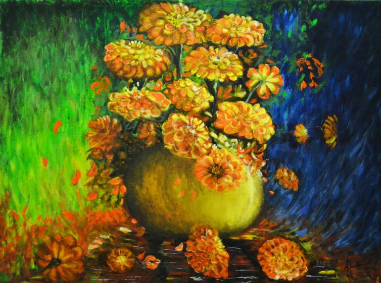 770x571 Saatchi Art Marigold Painting By Sheeba Manghat - Marigold Painting