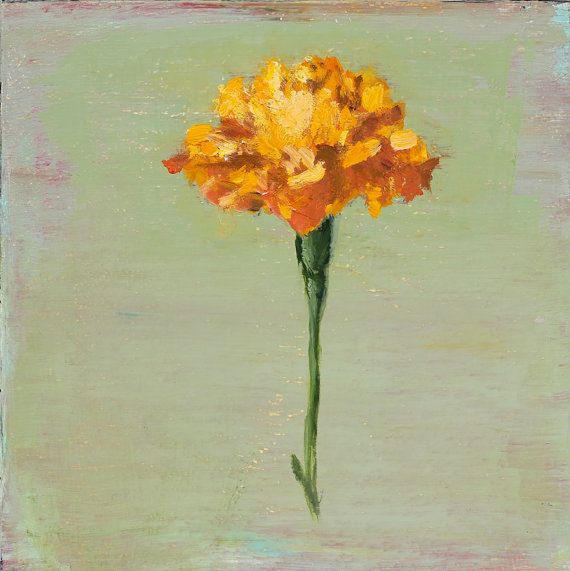 570x571 Still Life Original Oil Painting Marigold Flower On Wood By Hoomen - Marigold Painting