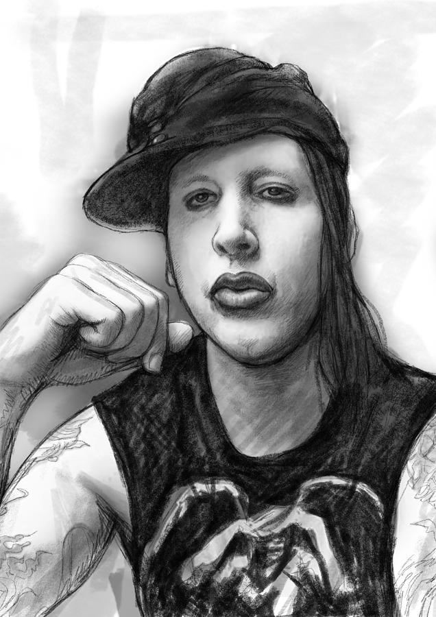636x900 Marilyn Manson Art Drawing Sketch Portrait Painting By Kim Wang - Marilyn Manson Painting