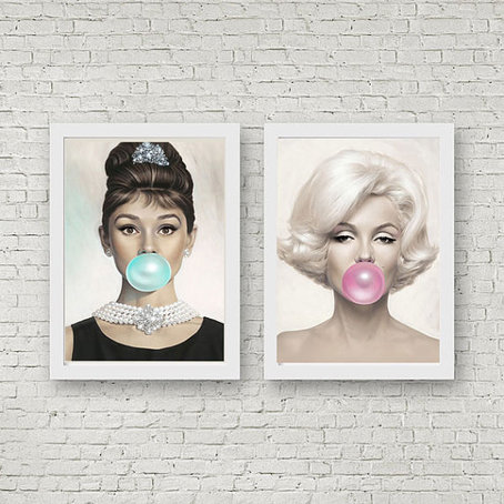 454x454 Audrey Hepburn And Marilyn Monroe Bubble Gum Poster On The Hunt - Marilyn Monroe Bubblegum Painting